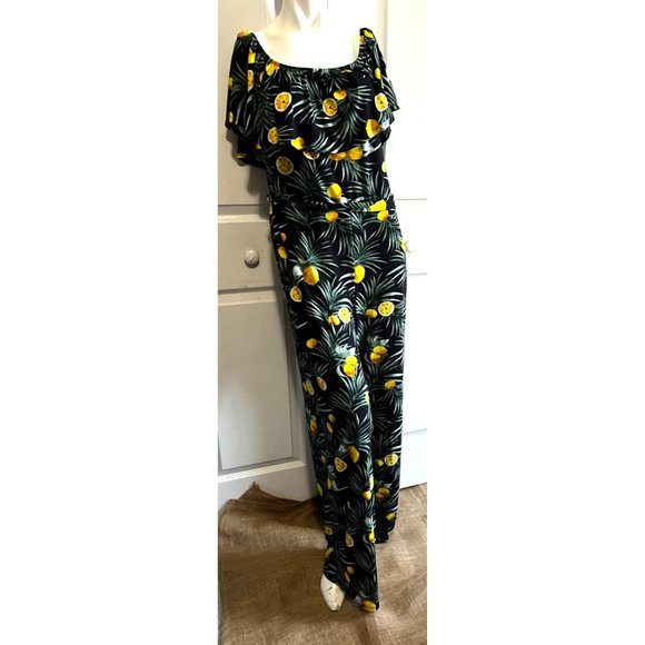 Floral Black and Yellow Jumpsuit - Picture 1 of 14